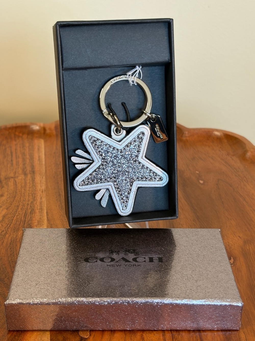 Coach Star Canyon Glitter Silver and Gunmetal Key Fob NIB F64350 - Picture 13 of 13